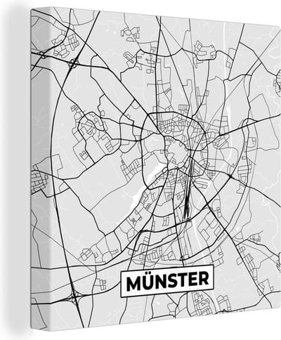 Canvas Schilderij Duitsland - Plattegrond - Münster - Kaart - Stadskaart - 20x20 cm - Wanddecoratie