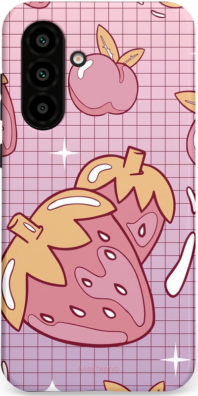Casetastic Hoesje Geschikt voor Samsung A56 / A36 - Stijlvolle Beschermende Duo-layer Case - Zoete aardbeien raster