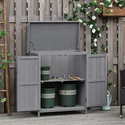 MIVRAY Tuinkast – Weerbestendig Opbergmeubel – 74 x 43 x 88 cm – Vurenhout – Grijs – Voor Tuin, Garage En Balkon