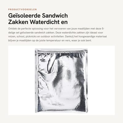 Dailygoods- Sandwich Zakken 5-delige Set - Geïsoleerd - Waterdicht - Temperatuurisolatie - Duurzaam - Ideaal voor Picknick/Reizen - Koeltas