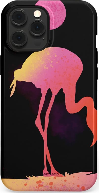 Casetastic Hoesje Geschikt voor Apple iPhone 12 Pro Max Magsafe - Stijlvolle Beschermende Duo-layer Case - Silhouet Flamingo