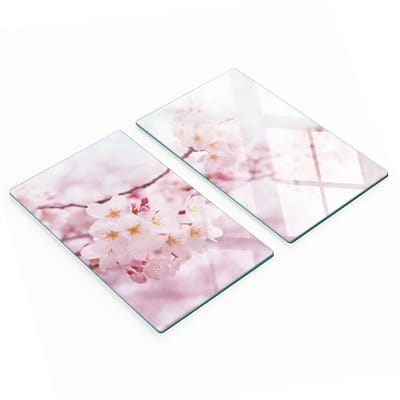 Twee decoratieve snijplanken van gehard glas met kersenbloesemmotief, 2x30x52 cm