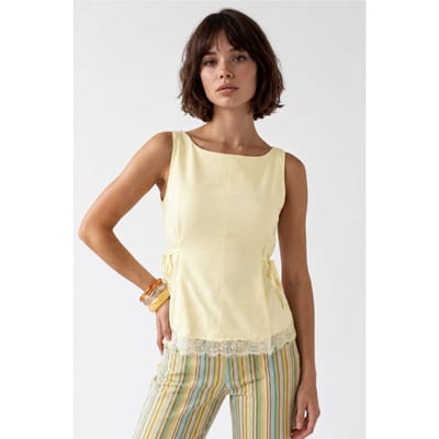 Mouwloze Poplin Blouse met Striklijn