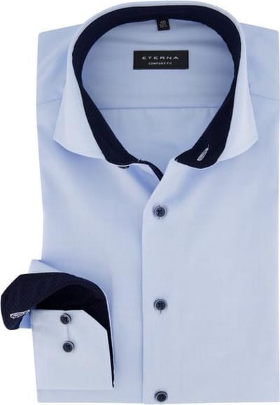 ETERNA comfort fit overhemd - niet doorschijnend twill heren overhemd - lichtblauw (blauw contrast) - Strijkvrij - Boordmaat: 48
