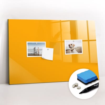 Tulup Whitebord - Kleur Lichtoranje Magneetbord - 60 cm x 40 cm - Magnetisch Wandbord - Moderne Wanddecoratie - Foto Magneetbord - Planning Muur - Gratis 5 Sterke Magneten + Whiteboard Marker & Wisser - Memo Magneetbord - Memobord Keuken
