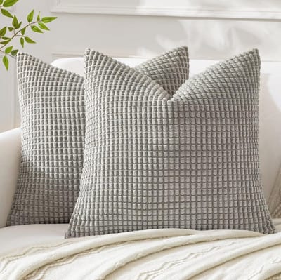 Dailygoody - Decoratieve Kussenslopen - Zachte Corduroy Kussenhoezen - Set van 2 - Lichtgrijs - 40 x 40 cm - Voor Woonkamer en Slaapkamer