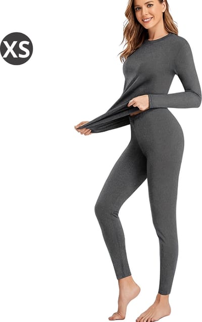 Nivard Thermokleding - Thermoshirt - Thermobroek - Thermo - Beenverwarmers - Voor Dames - Fleece - Set - Broek + Shirt - Grijs - Maat XS