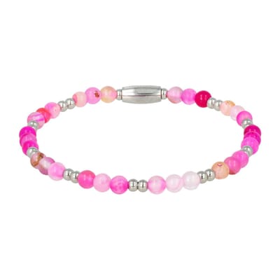 My Bendel - Zilverkleurige Armband met Rose Stripe Agate Edelsteen 4mm - met Luxe Cadeauverpakking | Sieraden Voor Dames | Maat S