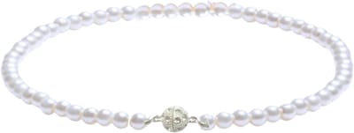 Parelketting - 8 mm- Strass- bol-Magneetsluiting- 50 cm-ivoor/wit- synthetische parel - Charme Bijoux