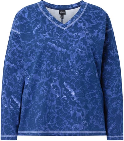 Ulla Popken - Dames - Sweatshirt vlinders V-hals lange mouwen - Inktblauw - Maat 42+