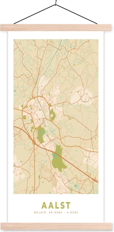 Posterhanger incl. Poster 60x120 cm - Schoolplaat - Plattegrond - Vintage - Stadskaart - Aalst - Kaart - Textielposter - Blanke latten - Stadskaart