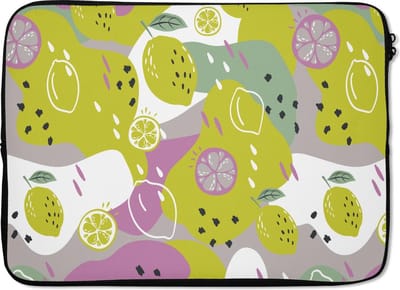 Laptophoes 13 inch - Zomer - Citroenen - Kleuren - Laptop sleeve - Binnenmaat 32x22,5 cm - Zwarte achterkant