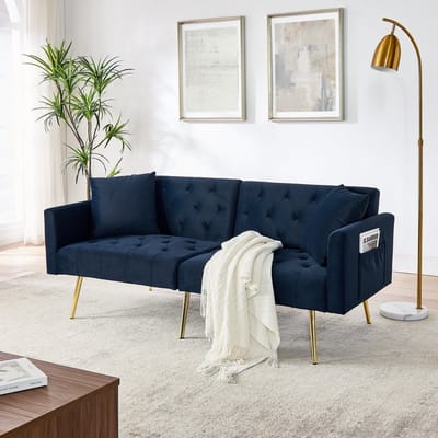 STILVORA Zitbank - Luxe Samet Tweepersoonsbank - 3-Fase Verstelbare Rugleuning - Perfect Voor Woonkamer En Slaapkamer - Blauw