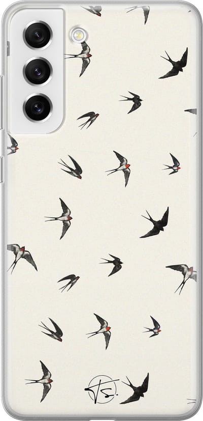 Hoesje geschikt voor Samsung Galaxy S21 FE - Vogels / Birds - Soft Case - TPU - Print - Beige - Mooie Telefoonhoesjes
