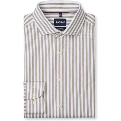 OLYMP Smart Business modern fit overhemd - tricot - bruin met wit gestreept