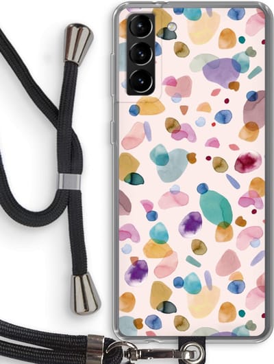 Case Company® - Hoesje met koord geschikt voor Samsung Galaxy S21 Plus hoesje met Koord - Terrazzo Memphis - Telefoonhoesje met Zwart Koord - Bescherming aan alle Kanten en Over de Schermrand