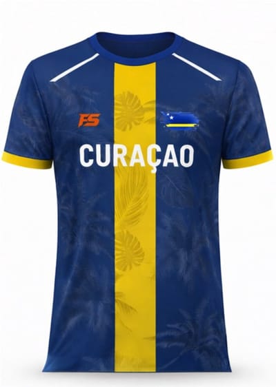 FightSense Curaçao Performance T-Shirt – Blauw/Geel – Sportshirt Heren – Ademend & Sneldrogend - Maat XS