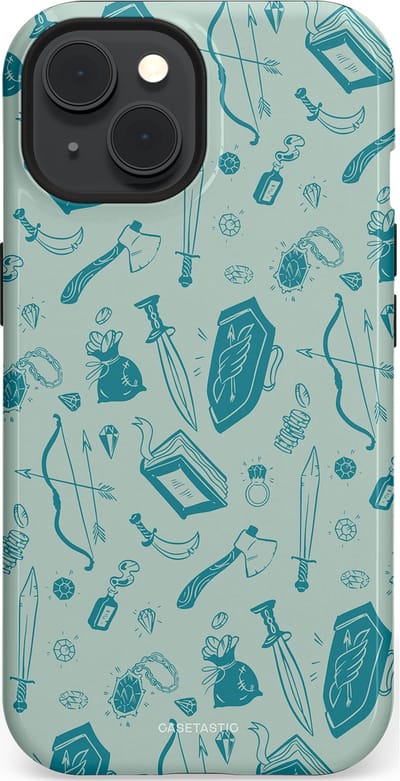 Casetastic Hoesje Geschikt voor Apple iPhone 15 Magsafe - Stijlvolle Beschermende Duo-layer Case - Avontuurlijke buit vol wapens