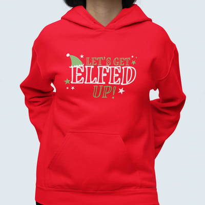 Dames Foute Kerst Hoodie Rood Let's Get Elfed Up XS - Uniseks Pasvorm - Kerstkleding Voor Dames & Heren
