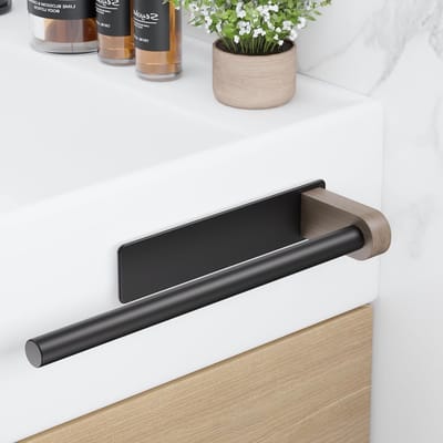 Wandgemonteerde handdoekhanger zonder boren van aluminium, ideaal voor badkamer en keuken, zwart mat, ruimtebesparend en stijlvol design