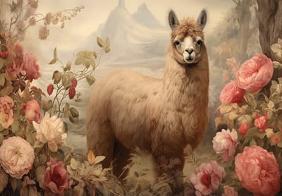 Fotobehang - Lama - Bloemen - Vintage - Grote Bloemen - Vliesbehang - 254x184cm (lxb)