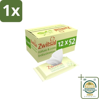 1 x Zwitsal - Billendoekjes Nature & Care - Plasticvrij - 12 x 52 stuks per verpakking- Babydoekjes - Zwitsal - Natuurlijke Verzorging - Biologisch Afbreekbaar - Plasticvrij