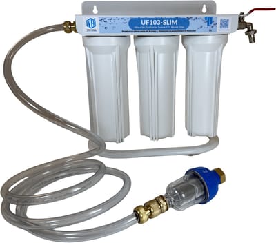 UF-SLIM 0,01 micron waterfiltersysteem, maakt van regenwater drinkbaar water. Compleet geleverd met slang, koppeling en kraan.