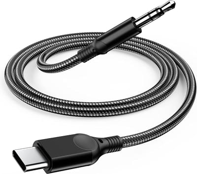 Phreeze Aux naar USB C Kabel - 1.2m - Jack 3,5mm naar USB-C Adapter - Auto - Zwart - Gevlochten - Universeel USB C