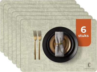 Castagnola Lederlook Placemats - Antislip Placemat van Kunstleer - Waterafstotende Onderlegger - Onderzetter - Placemats kunststof - 6 Stuks - 45 x 30 cm - Gemêleerd groen