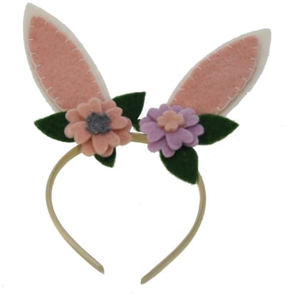 Haarband met bunny oren/bloemen vilt 11x2,5x26cm