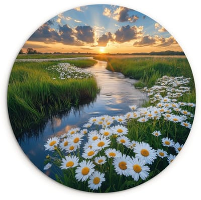 WallCircle® Wandcirkel 120x120 cm - Muurcirkel Beekje - Landschap - Margriet - Muurdecoratie woonkamer - Wanddecoratie slaapkamer - Kamer decoratie accessoires - Ronde schilderijen XXL