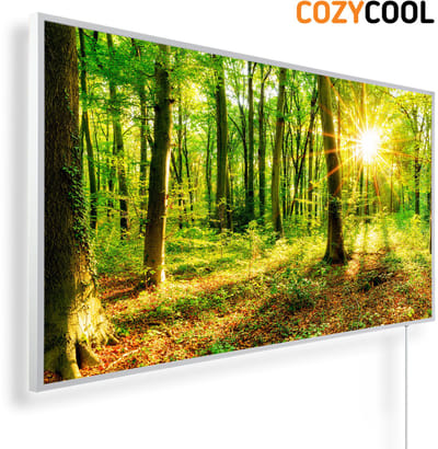 Infraroodpaneel met afbeelding | Voorjaars zon schijnt in bos | 1200 Watt | Witte lijst | Infrarood verwarmingspaneel | Infrarood paneel | Infrarood verwarming