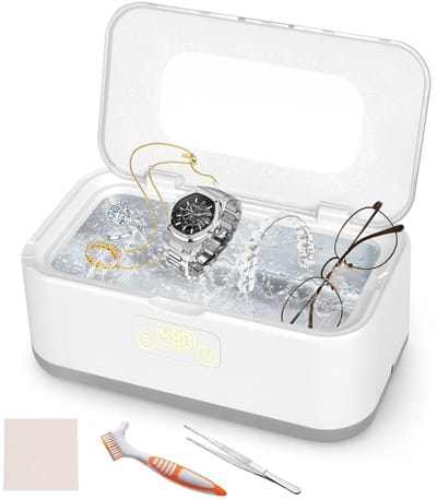 Ultrasoon Reiniger 49KHz 27oz - 304 Roestvrijstaal - Grijs & Wit - 360º - Reinigingsapparaat Voor Brillen / Sieraden / Horloge / Munten