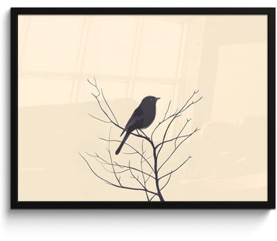 Poster in lijst - Fotolijst 70x50 cm - Posters - Vogel - Zwart - Tak - Minimalistisch - Posterlijst zwart - Decoratie - Wanddecoratie woonkamer - Muurdecoratie slaapkamer