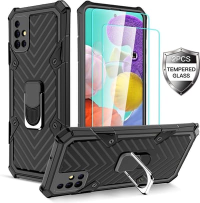 Hoesje Geschikt Voor Samsung Galaxy A21S hoesje nieuw Schokbestendige ring armor Zwart - Screenprotector Galaxy A21S 2X tempered Glass