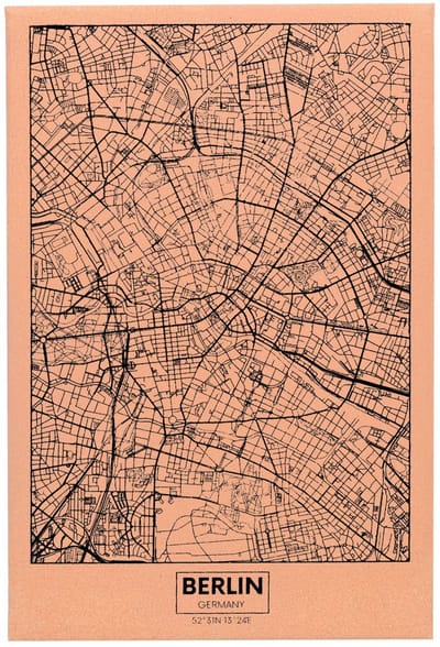UNUS® Kurk wandbord stadskaart Berlijn met punaises 60x40 cm zwart
