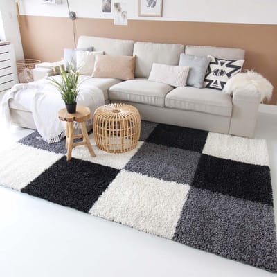 Geblokt vloerkleed - Shaggy Trend antraciet 60x110
