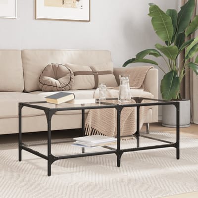 vidaXL - Salontafel - met - transparant - glazen - blad - 98,5x50x40 - cm - staal