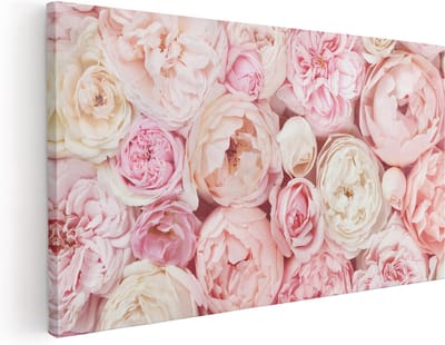Artaza Canvas Schilderij Rozen - 40x20 cm - Klein - Wanddecoratie Bloemen - Muurdecoratie Woonkamer - Schilderijen Op Canvas Roze