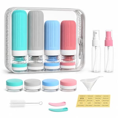 Gloovon® Reisflesjes Set - Lekvrij Siliconen Toilettas Flesjes - Voor Shampoo, Lotion en Crème - Met Transparante Tas en Labels