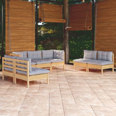 vidaXL - 7-delige - Loungeset - met - grijze - kussens - grenenhout
