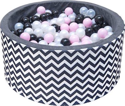 Ballenbak - stevige ballenbad -90 x 40 cm - 400 ballen Ø 7 cm - roze, wit, grijs, zwart zebrapatroon