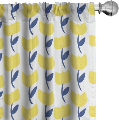 ABAKUHAUS Tulpen Voorhangen – 2x75x175 cm – Microvezel – Nachtblauw & Mosterdgeel