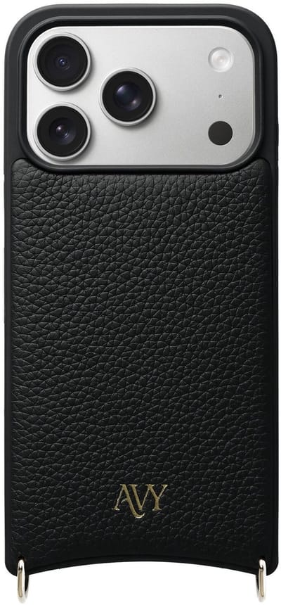 AVY Leren Hoesje | Geschikt voor Apple iPhone 17 Pro | Compatibel met MagSafe | Leather Case | Back Cover | Haakjes voor koord | Zwart