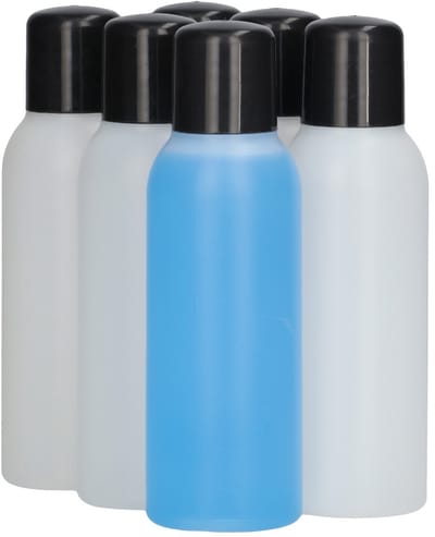 6 x 100 ml ronde fles HDPE naturel + Schroefdop zwart - BPA Vrij - Niet Breekbaar - Plastic Flesjes Navulbaar - Met Dop - Lege Flessen - 6 stuks
