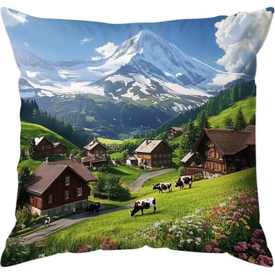 Zwitserse Alpen Land Kussens Kussensloop Polyester Kussenhoes Sierkussen Bank Decoratie Kussenhoes Huis Auto Decor 45x45cm