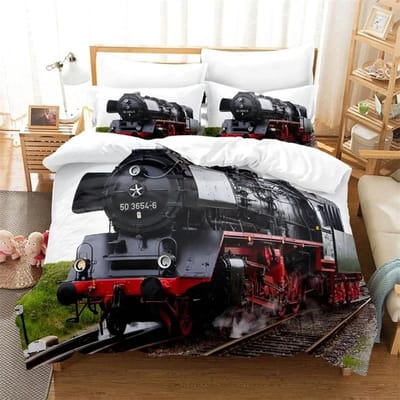 3D Trein Stoommachine Beddengoed Set, Dekbedovertrek Dekbed Bedset Quiltovertrek Kussensloop, King Queen Twin Maat Jongens Meisjes Volwassenen 135x200cm 2pcs