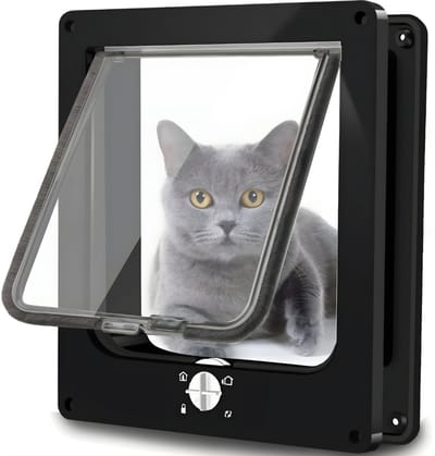 Ploutos® Kattenluik - Magnetisch Huisdierluik Met Draaibaar - 4 Standen - Slot Voor Katten - Zwart - 18cm x 5cm x 5cm