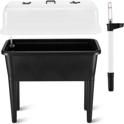 Behave Plantenbak XXL - Waterstandmeter - Kweektafel - Kweekbak - Bloembak - op Poten - Verhoogd - Zowel voor binnen als buiten - Kunststof - Zwart