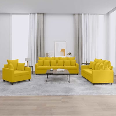 vidaXL - 3-delige - Loungeset - met - kussens - fluweel - geel